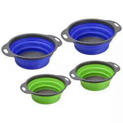 Unique Bargains Collapsible Colander Set Silicone Round Foldable Strainer with Handle Suitable for Pasta Vegetables Green Blue