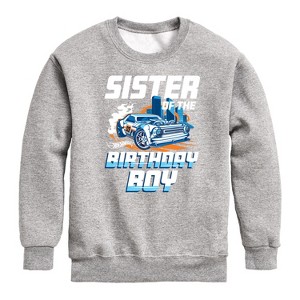 Boys' - Hot Wheels - Sister Of Birthday Boy Graphic Long Sleeve Fleece Sweatshirt - 1 of 3
