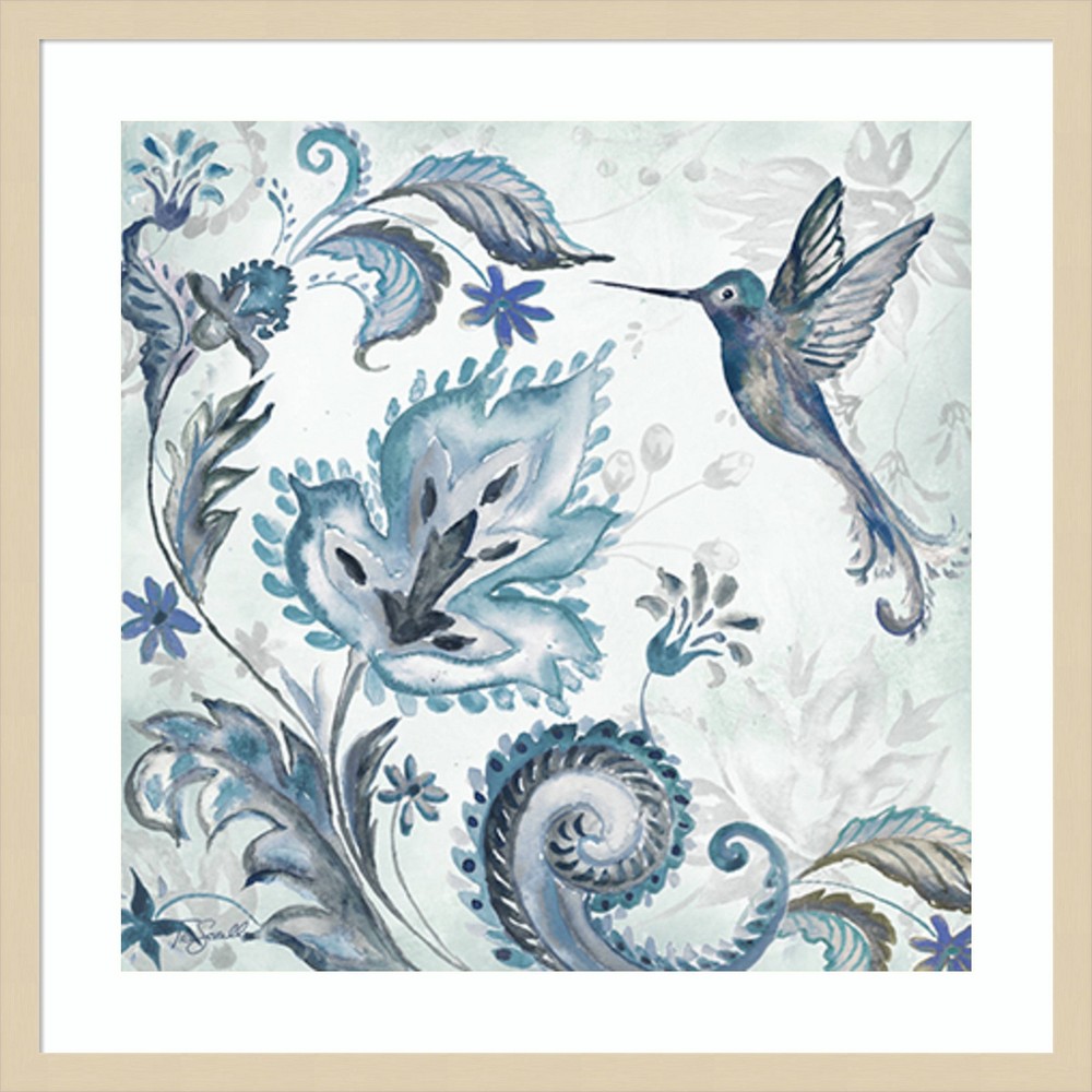 Amanti Art 25"x25" Watercolor Boho Blue Hummingbird II by Tre Sorelle Studios Wood Framed Wall Art Print