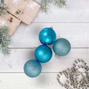 Northlight Shatterproof 4-Finish Christmas Ball Ornaments 2.5" (60mm) - Turquoise Blue - 60ct - 1 of 4