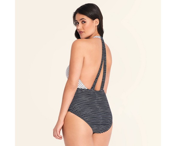 Women's Slimming Control One Piece Swimsuit - Beach Betty By Miracle Brands Black/White Stripe S
