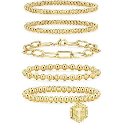 adoyi Gold Bracelets for Women Waterproof, 14K Gold Plated Beaded Strand Bead Ball Bracelets stack