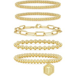 adoyi Gold Bracelets for Women Waterproof, 14K Gold Plated Beaded Strand Bead Ball Bracelets stack - 1 of 4