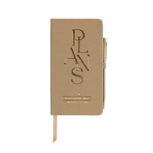 Fringe Studio Faux Leather Undated Weekly Planner & Pen Set 3.63" x 6.88" Beige Plans Stacked - 1 of 4