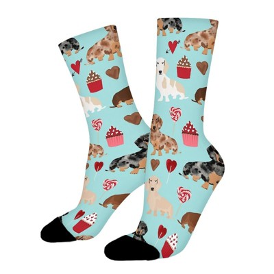 Dog And Cakes Women Printed Crew Socks Funny Funky Socks Soft Polyester Novelty Gifts for Artists Men
