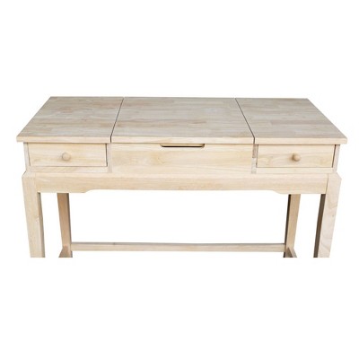 Classic Unfinished Rubberwood Vanity Table with Flip-Up Mirror