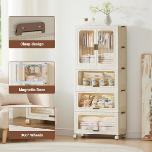 4 Tier Portable Kids Wardrobe Closet with Hanging Rod & Shelves - Foldable Children's Storage Organizer for Clothes, Toys, Books (White) - 1 of 4