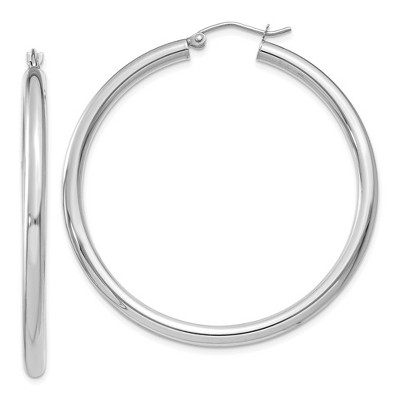 Black Bow Jewelry 3mm, 14k White Gold Classic Round Hoop Earrings, 45mm (1 3/4 Inch)