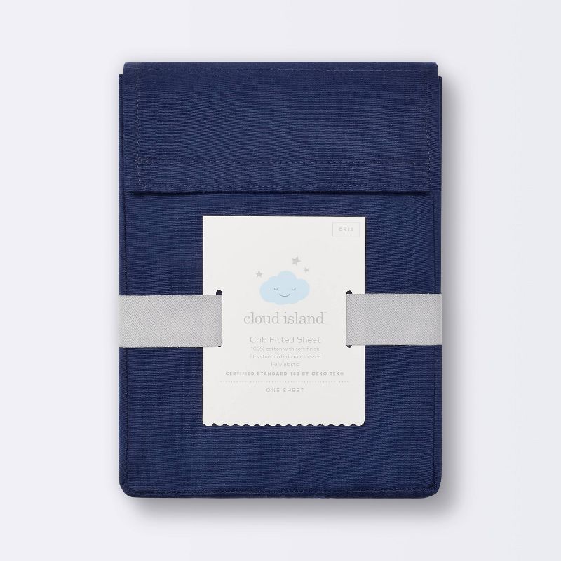 Fitted Crib Sheet Solid - Cloud Island&#8482; Navy, 6 of 7