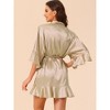 cheibear Women's Satin One Piece Pajama Silky 3/4 Sleeves Tie Waist Loungewear Robes - 3 of 4