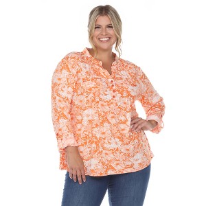 Womens Plus Pleated Long Sleeve Floral Print Blouse - White Mark - 1 of 4