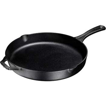 Bruntmor 12'' Black Pre-seasoned Cast Iron Frying Pan with Easy Draining - Black