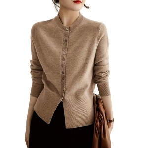 Crewneck Cardigan Sweaters for Women Button Long Sleeve Single Breasted Fashion Tunic Knit Top - 1 of 4
