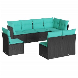 vidaXL Patio Sofa Set with Cushions Outdoor Furniture 9 Piece Poly Rattan - Black and Blue Without Table - 1 of 4