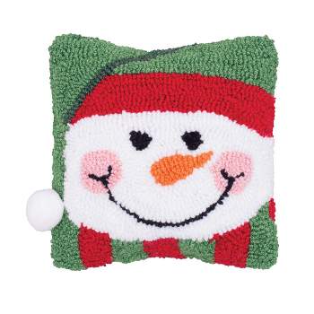 C&F Home 8" x 8" Happy Snowman Hooked Petite Christmas Holiday Throw Pillow