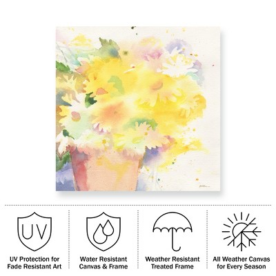 Yellow Floral Watercolor Print on Canvas in 14x14 Frame
