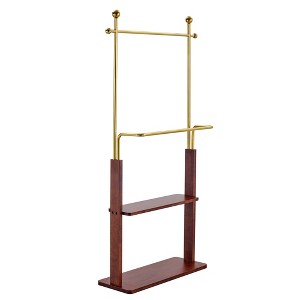 AZL1 Life Concept Garment Racks, Golden Stainless Steel and Walnut Wood Double-Layer Coat Rack with Storage Shelf, Gold, 36.2"*11.8"*68.9" - 1 of 4