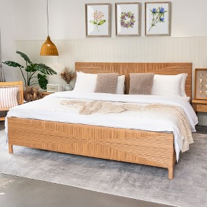 Brafabhome Hand-Woven Rattan Bed Frame with Headboard and Footboard, Boho Platform Bed Frame with Sturdy Metal Slats, No Box Spring Needed, 1000 lbs - 1 of 4