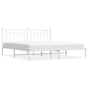 vidaXL 12" White King Size Metal Bed Frame with Headboard No Mattress - 1 of 4