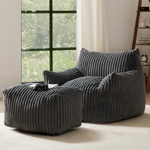 Gericco Bean Bag Chair with Armrests and Footstool for Adults- Oversized Comfy Beanbag Chaise Lounge Lazy Floor Sofa Chair - 1 of 4