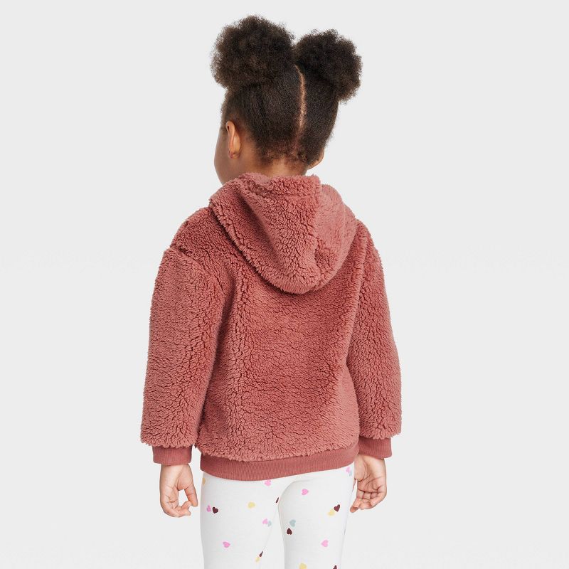 Grayson Collective Toddler Girls' Faux Shearling Hoodie - Maroon, 2 of 4