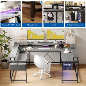 U Shaped Gaming Desk, 79" Reversible l Shaped Desk with Power Outlets,  Lights, Monitor Stand & Storage Shelves - 1 of 4