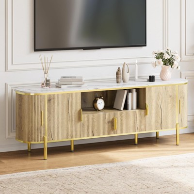 Modern TV Stand for TVs Up to 80", 70" Fluted Entertainment Center with Faux Marble Top