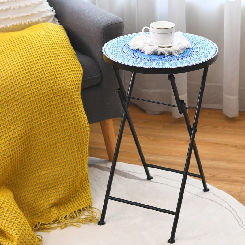 Costway Folding Mosaic Side Table Accent Table Bistro End Table, 2 of 11