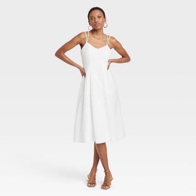 Women's Eyelet Midi Sundress - A New Day™ White L