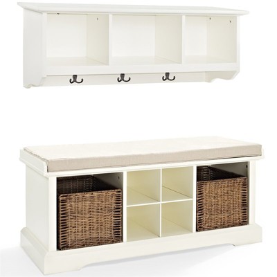 Steel 2 Piece Entryway Bench and Shelf Set in White-Bowery Hill