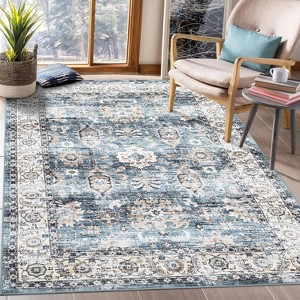 Vintage Washable Area Rug, Floral Stain-Resistant Low Pile Folding Carpet for Living Room, Bedroom, Nursery, Playroom, Apartment - 1 of 4