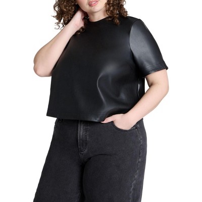 ELOQUII Women's Plus Size Boxy Faux Leather Top