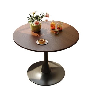 Gulches 31.5" Modern Round Dining Table, Walnut MDF Top with Steel Tulip Base, Multi-Functional for Small Spaces/Living Room - 1 of 4