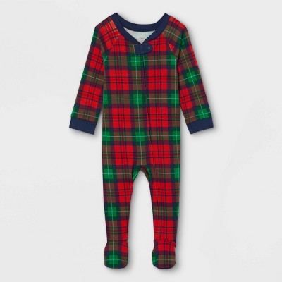 Baby Holiday Plaid Flannel Matching Family Footed Pajama - Wondershop™ Red 3-6M