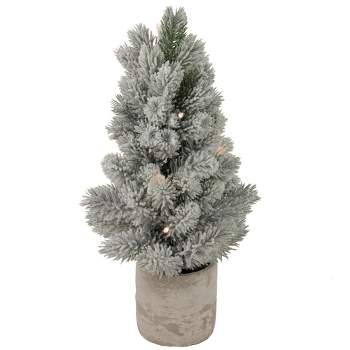 Northlight 1.3 FT LED Lighted Mini Frosted Pine Christmas Tree in Cement Base