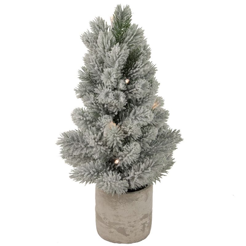 Northlight 1.3 FT LED Lighted Mini Frosted Pine Christmas Tree in Cement Base, 1 of 6