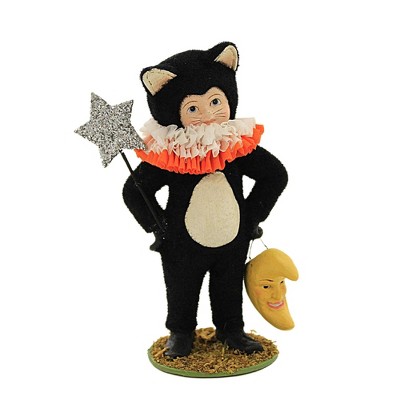 Bethany Lowe 4.75 In Dressed Up Cali Cat Halloween Moon Bucket Figurines