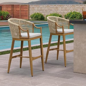 PURPLE LEAF Outdoor Bar Stools Set of 2 Patio Wicker Modern High Bar Chairs Metal Cushioned Barstools with Backs and Ergonomic Armrest - 1 of 4