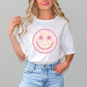 Simply Sage Market Women's Floral Smiley Face Long Sleeve Graphic Tee - 1 of 4