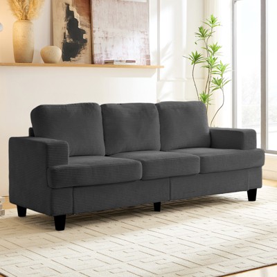 Mjkone 82"Width Corduroy Fabric Sectional Sofa Couch,Cloud Sleeper Comfy Upholstered 3-Seater Sofa