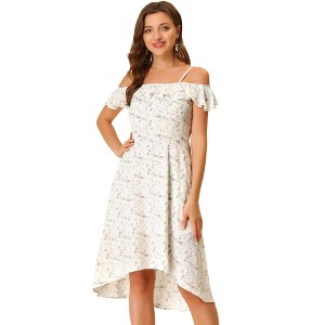 Allegra K Women's Spaghetti Straps Ruffled Sleeves Asymmetrical High Low Floral Midi Sundresses - 1 of 4