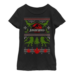 Girl's Jurassic World Ugly Christmas Print T-Shirt - 1 of 3