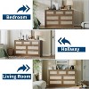 Rattan 7 Drawer Dresser, Wide Chest, Golden Handles, Wood Storage Organizer, Farmhouse TV Stand, Living Room, Dark Wood - 3 of 4