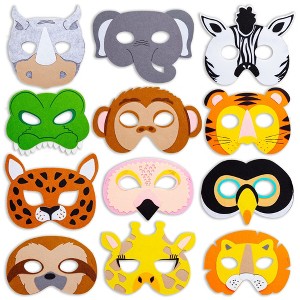 Blue Panda 12 Pack Felt Animal Masks for Kids, Jungle Safari Party Favors for Birthday (7x7.2 in) - 1 of 4