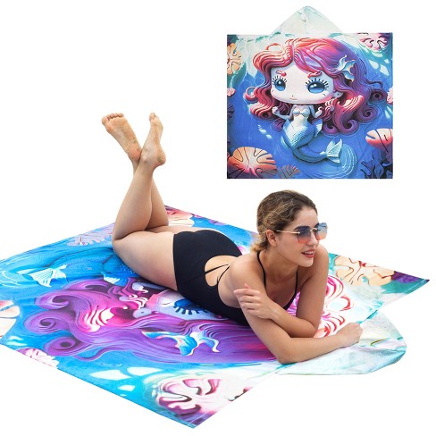 Catalonia Mermaid Printed Beach Towel Microfiber Hooded Swim Towel Cape Sand free Hooded Towel Pool Beach Summer Must haves Target