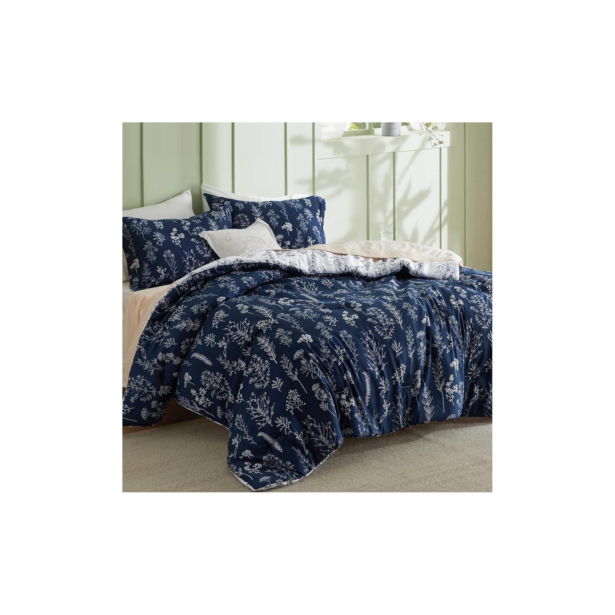 BAGOKIE 3 Pieces King Size Comforter Set for All Season, Navy