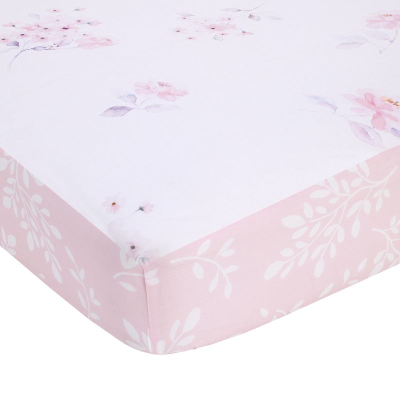 NoJo Flower Bunny Pink, White, and Lavender Bunny Ears 100% Cotton Nursery Photo Op Fitted Crib Sheet, 2 of 5