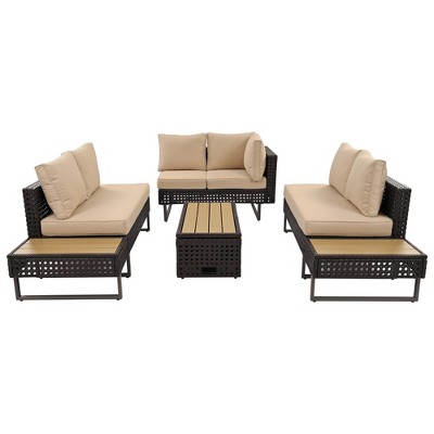 YOOCOZZ 6-Person Diamond Weave Conversation Set with Extendable Side Table & Deep Cushions