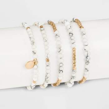 Howlite Multi-Strand Bracelet Set 5pc - Universal Thread™ White/Gold