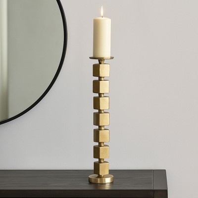 Modern Metal Pillar Candle Holder - Aluminum Taper Candle Stand with Square Design - Elegant Home & Office Decor for Living Room, Bedroom 24" Gold